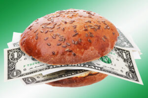 Money inside a hamburger bun