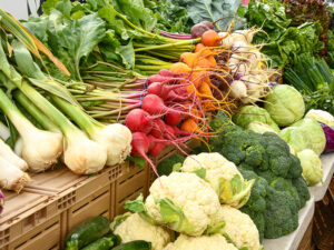 Fresh vegatables at a farmers market table