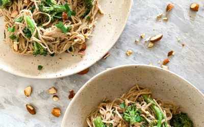 Creamy Sesame Soba Noodles with Garlic Broccoli