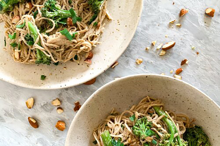 Creamy Sesame Soba Noodles with Garlic Broccoli