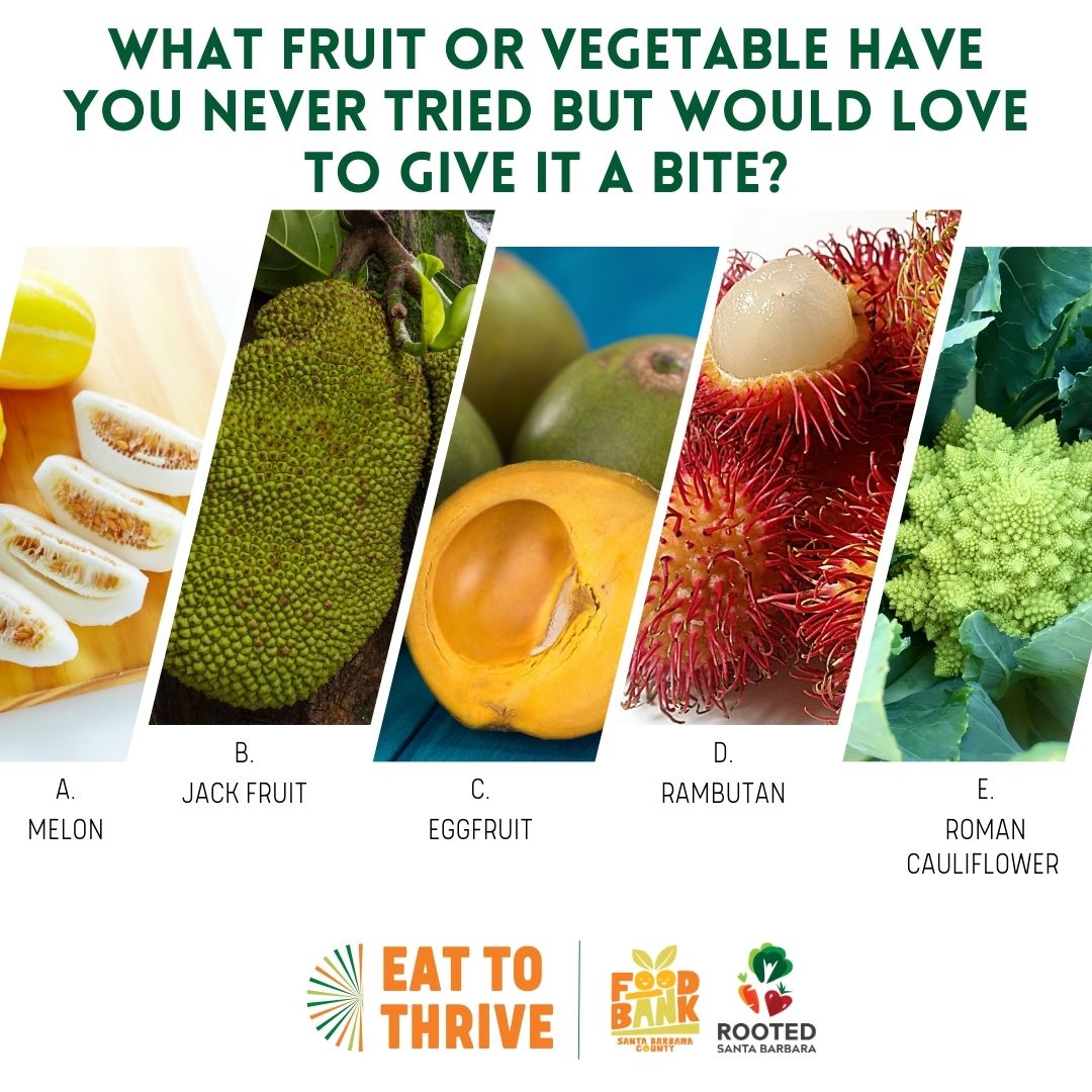 "What Fruit or Vegetable Have You Never Tried" graphic