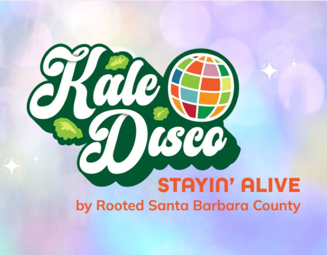 Kale Disco special event logo and graphic with a colorful mirror ball
